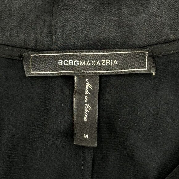 BCBG Maxazria Romper Women M Black Satin Button Long Sleeve Gothcore Evening - Picture 2 of 11